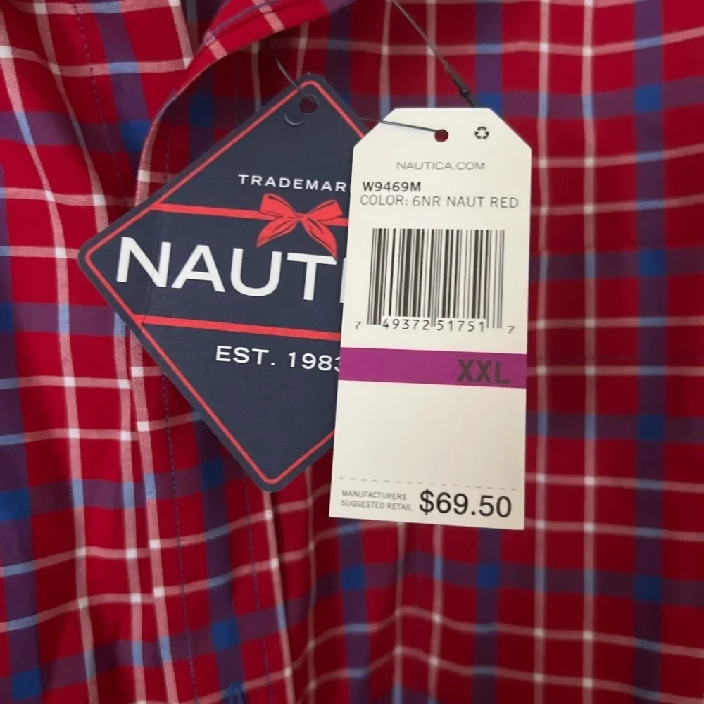 Nautica Men's Red and Blue Plaid Button Down Shirts/NWT/XXL